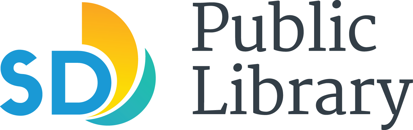 The letters "SD" in blue with a yellow and green swoosh next to the words "Public Library" in black. 
